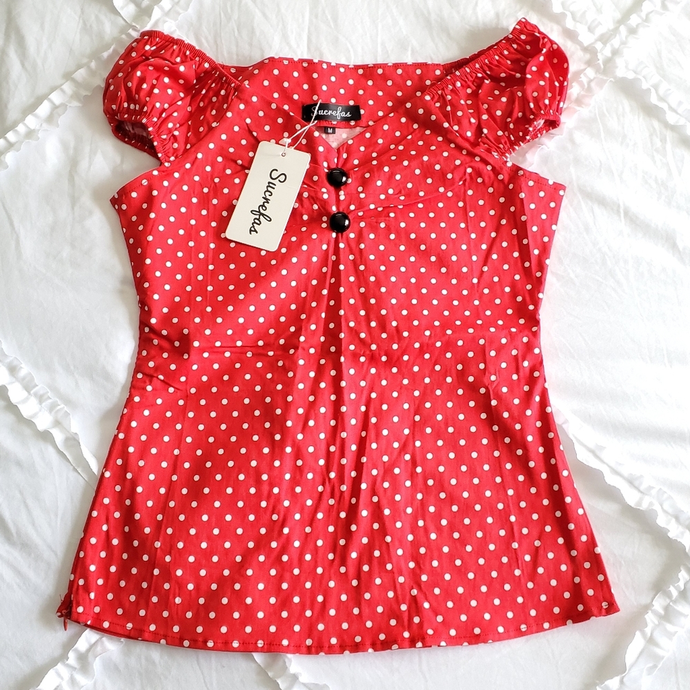 🌷Polka Dot Cap Sleeve Top-NWT